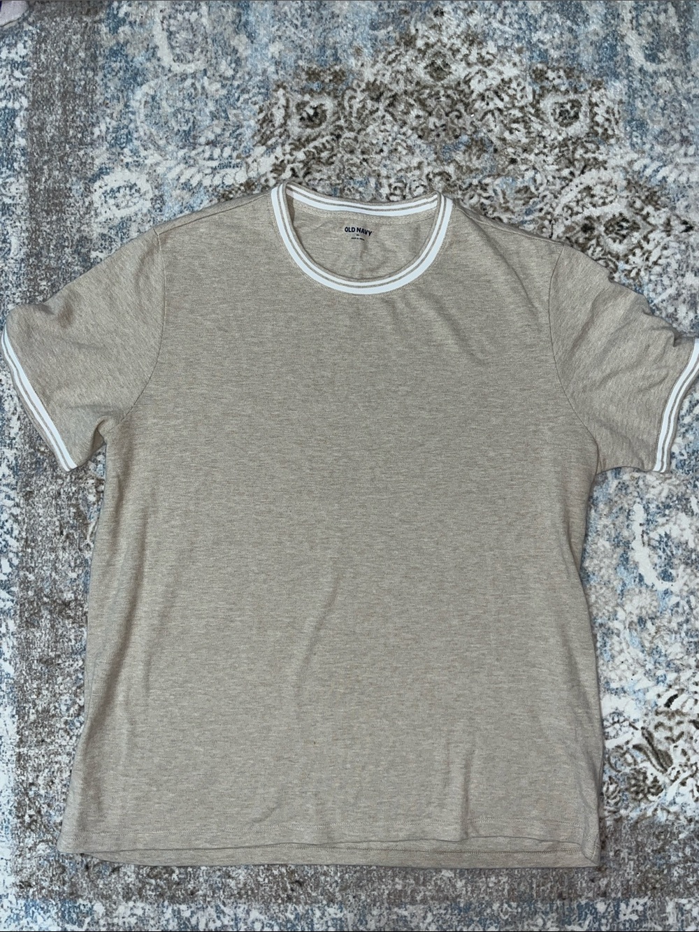 XL Old Navy Men's Tan Short-Sleeve Ringer Tee with White Trim